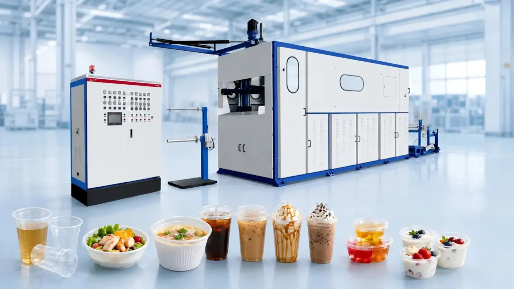 Plastic cup making machines for disposable cups, milk tea cups, yogurt cups, jelly cups and plastic bowls