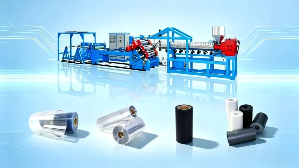 Plastic sheet extrusion line for PP, PS, PET and HIPS sheet production before thermoforming