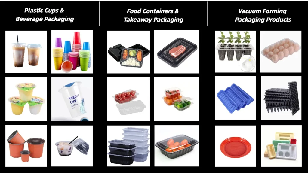 Plastic Cups Food Containers Trays and Vacuum Forming Packaging Product Applications