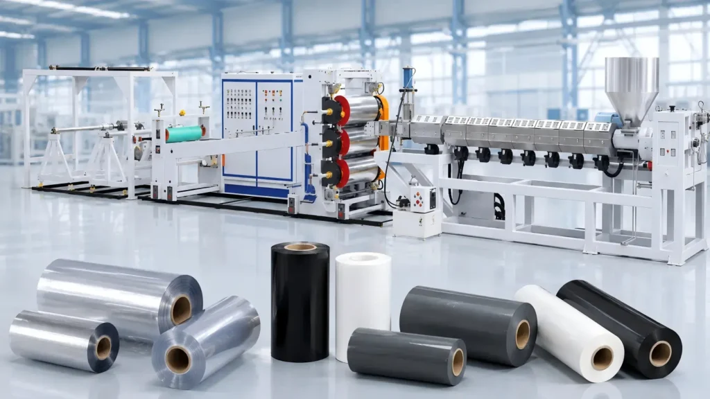 PP PS PET sheet extrusion line for thermoforming sheet rolls used in cups, trays and food packaging