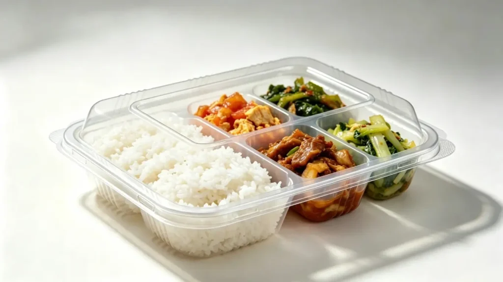 Disposable PP Food Containers Produced by Three Station Thermoforming Machine