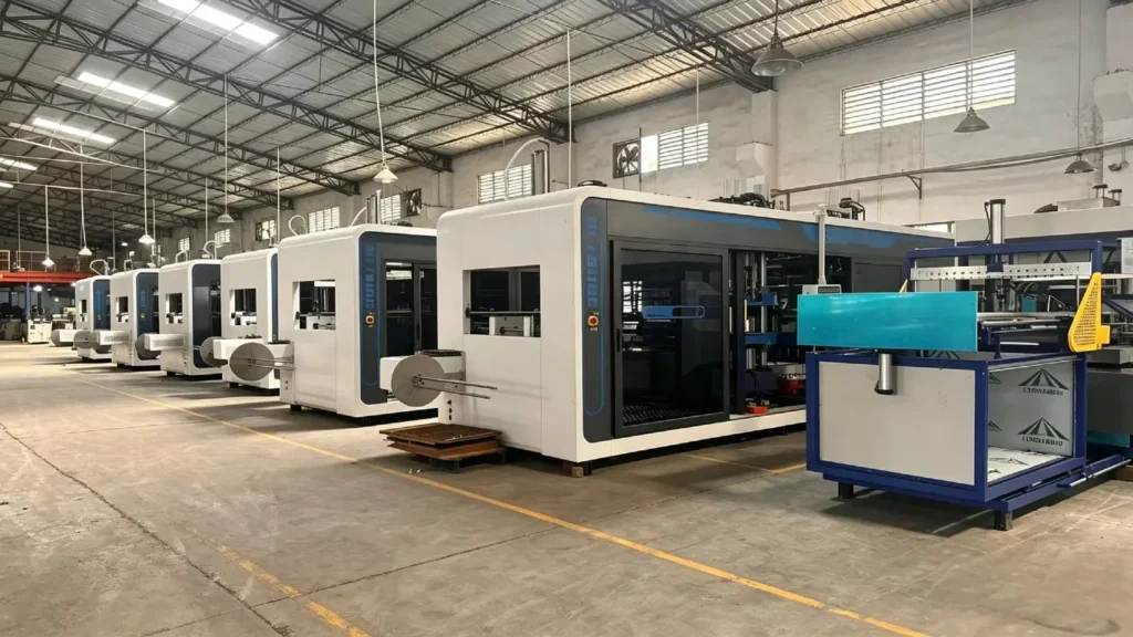 Three Station Thermoforming Machine Manufacturing Workshop In China