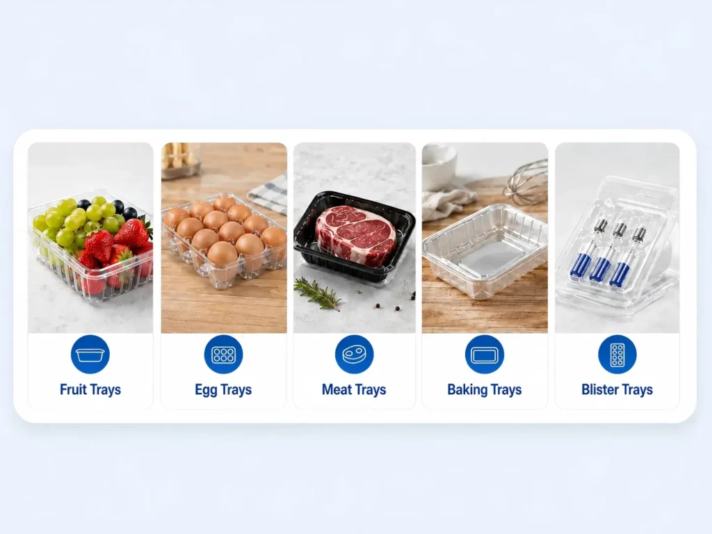 Plastic tray production applications for thermoforming and vacuum forming machines