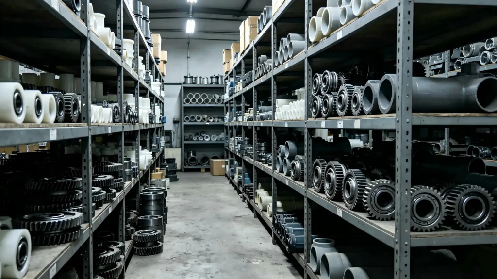 Spare parts and mold support for plastic packaging production line