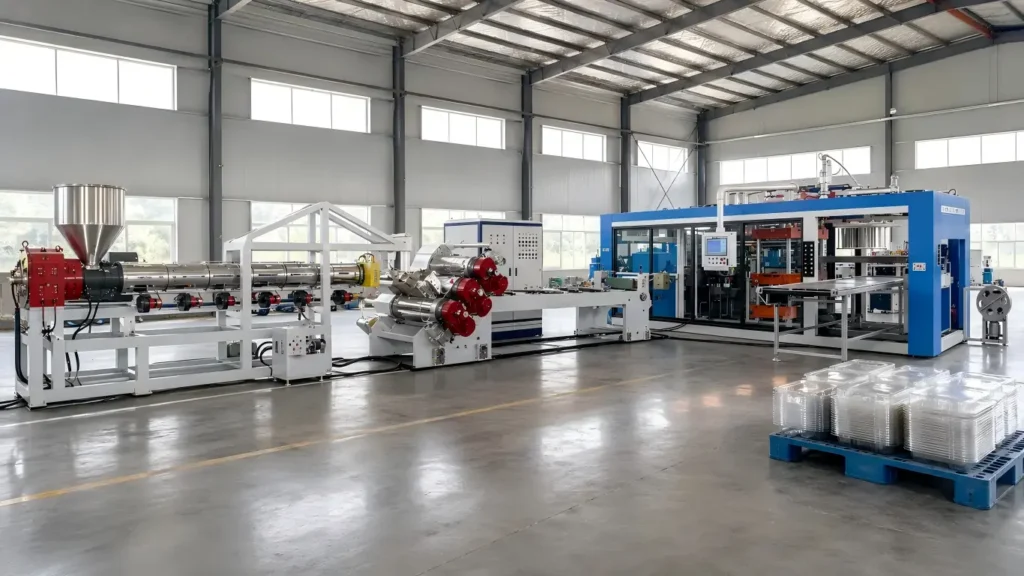 Thermoforming machine project for Middle East plastic food containers, trays and lids production