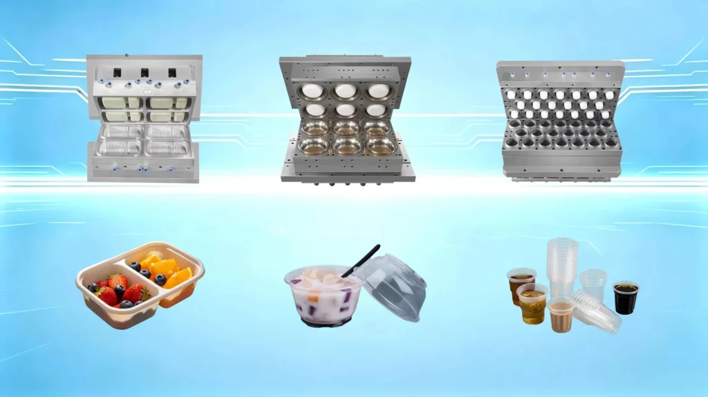 Custom plastic thermoforming molds for cup making machines, food containers, trays and lids