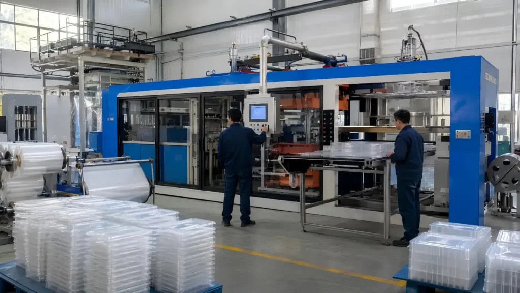Southeast Asia PET food tray production line with sheet extrusion and thermoforming machine