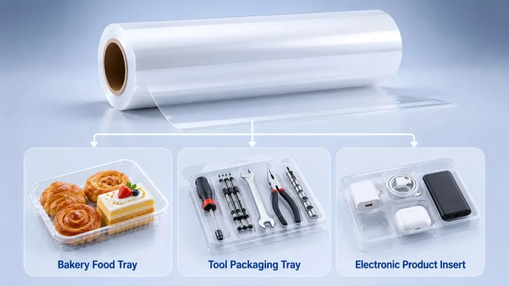 PS sheet for plastic vacuum forming machine used in bakery trays, egg trays, tool trays and packaging inserts
