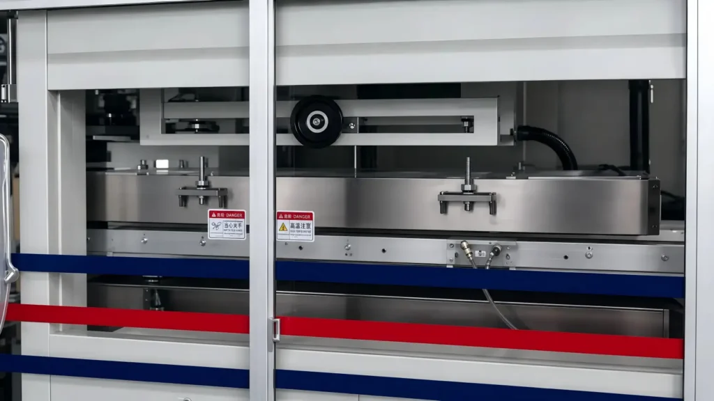 Three-station thermoforming machine heating system for precise PET PP PS HIPS sheet heating before forming