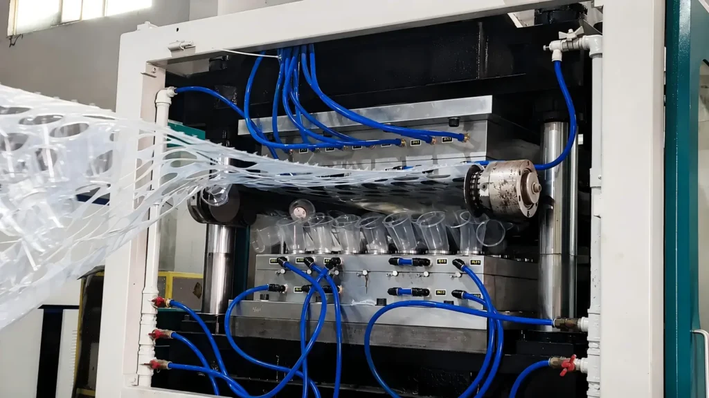 Cup making machine pre-shipment testing for disposable plastic cup production and video confirmation