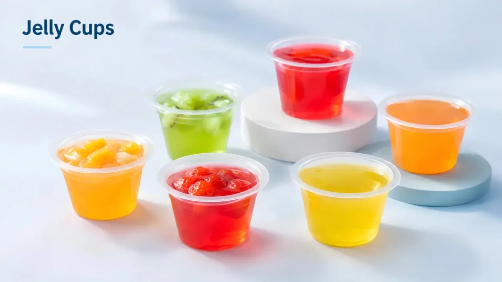 Jelly cups produced by cup making machine for disposable dessert and food packaging applications