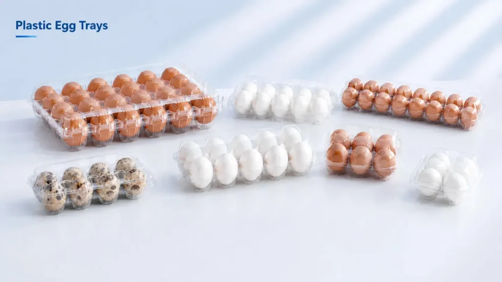 Plastic egg trays produced by plastic vacuum forming machine for retail egg packs and transport trays
