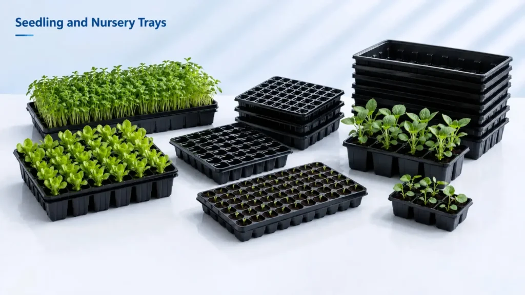 Seedling and nursery trays made by plastic vacuum forming machine for greenhouse and plant growing