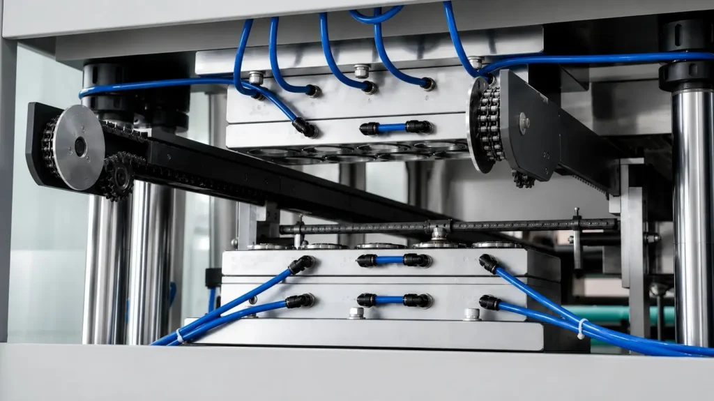 Cup making machine in-mold cutting system for cutting formed cups from PP PET PS PLA sheet
