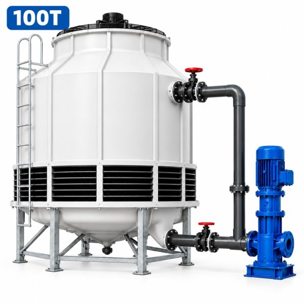VihoX 100 ton round counterflow FRP cooling tower with matched centrifugal pump