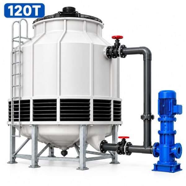 VihoX 120 ton round counterflow FRP cooling tower with matched centrifugal pump