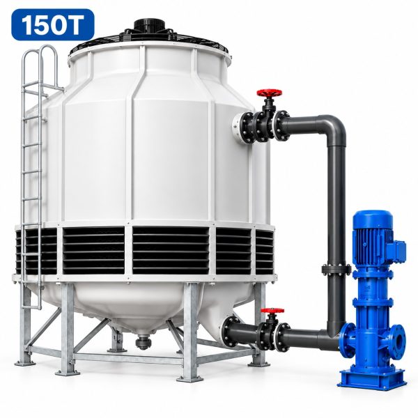 VihoX 150 ton round counterflow FRP cooling tower with matched centrifugal pump
