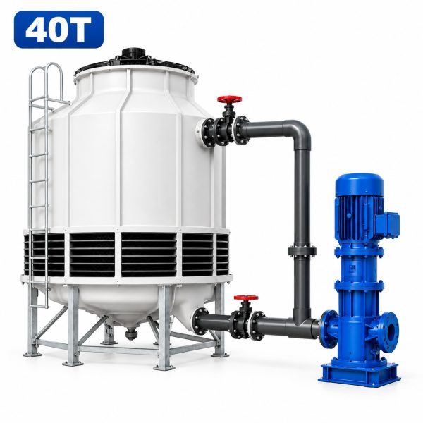 VihoX 40 ton round counterflow FRP cooling tower with matched centrifugal pump