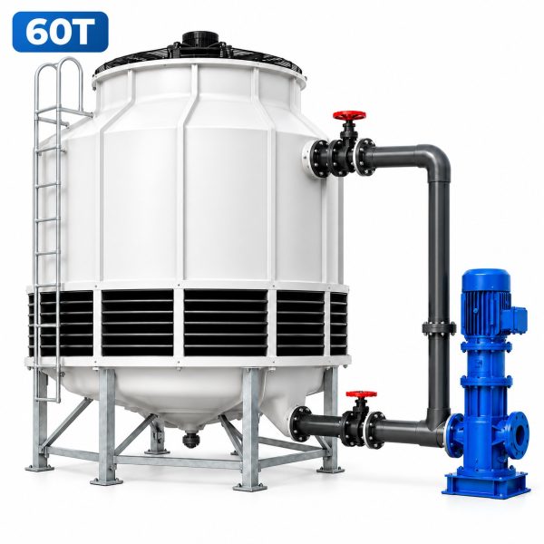 VihoX 60 ton round counterflow FRP cooling tower with matched centrifugal pump