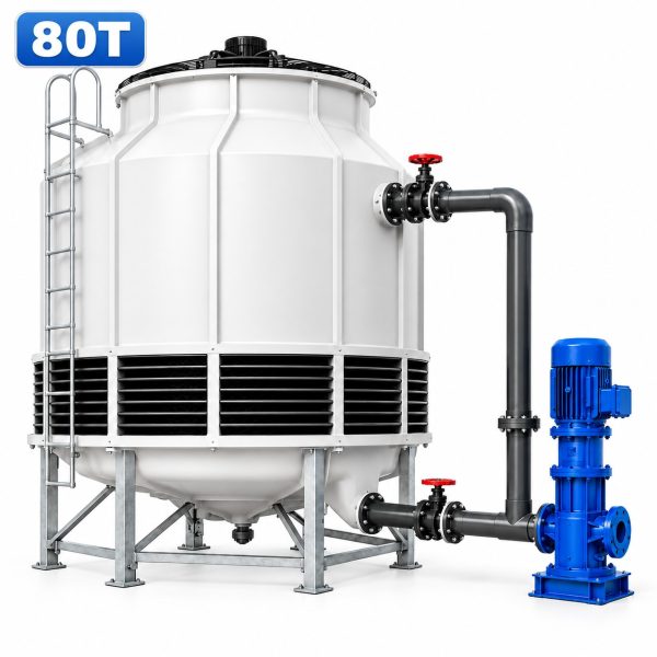 VihoX 80 ton round counterflow FRP cooling tower with matched centrifugal pump