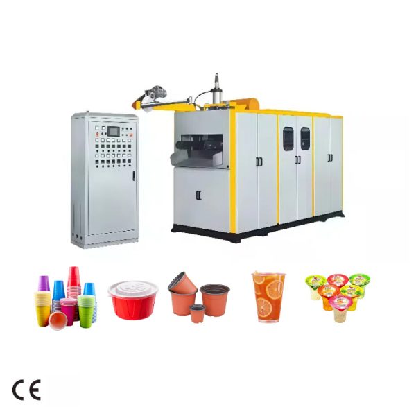 VihoX disposable plastic cup making machine with control cabinet and sample cups and lids